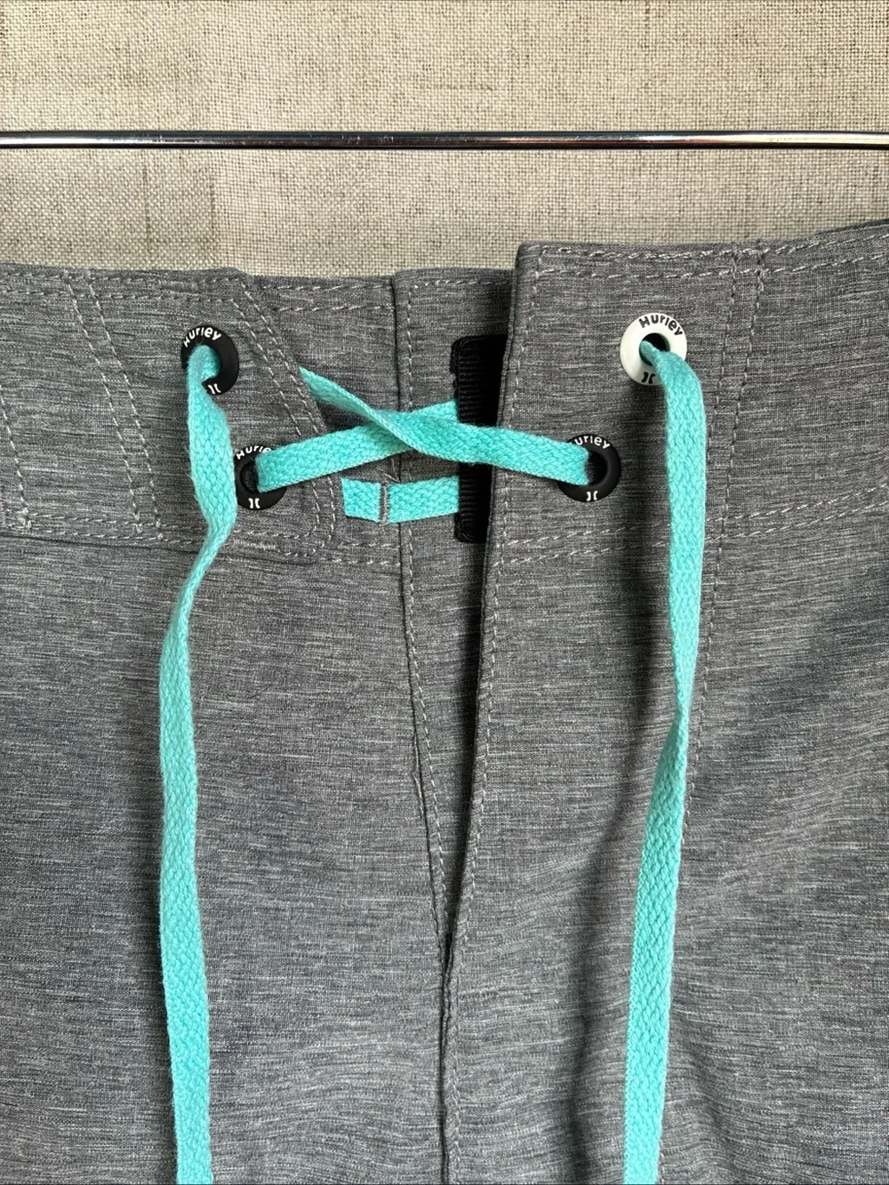 Hurley Mens Board Shorts 36 Gray Teal Swim Surf Shorts Drawstring Performance